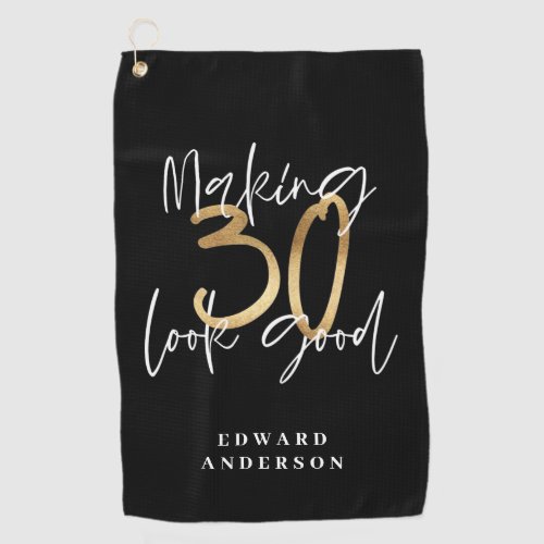 30th birthday modern black and gold stylish tapest golf towel