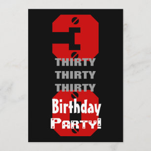 30th Birthday Modern Black Red White Rivets B474 Invitation
