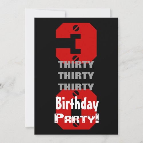 30th Birthday Modern Black Red White Rivets B474 Invites