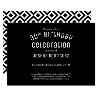 30th Birthday Modern Black White Geometric Pattern Card