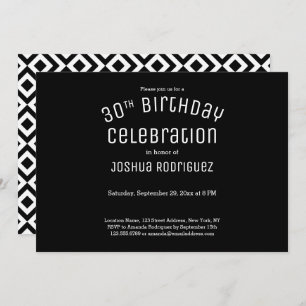 30th Birthday Modern Black White Geometric Pattern Invitation