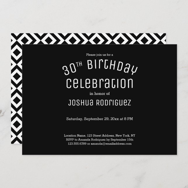 30th Birthday Modern Black White Geometric Pattern Invitation (Front/Back)