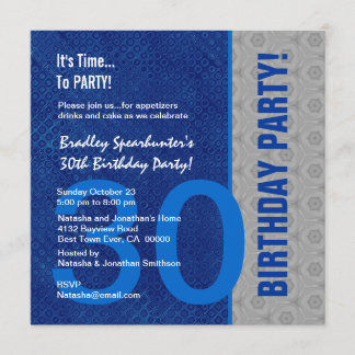 30th Birthday Modern Blue and Silver S300 Invitation
