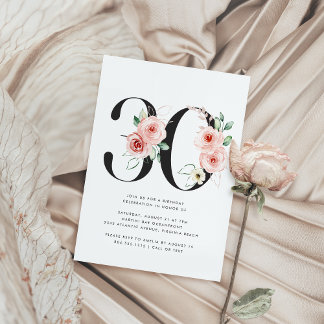 30th Birthday Modern Floral Rose Gold Greenery Invitation