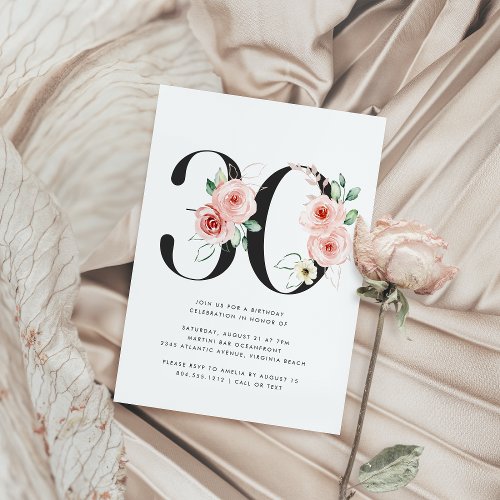 30th Birthday Modern Floral Rose Gold Greenery  Invitation