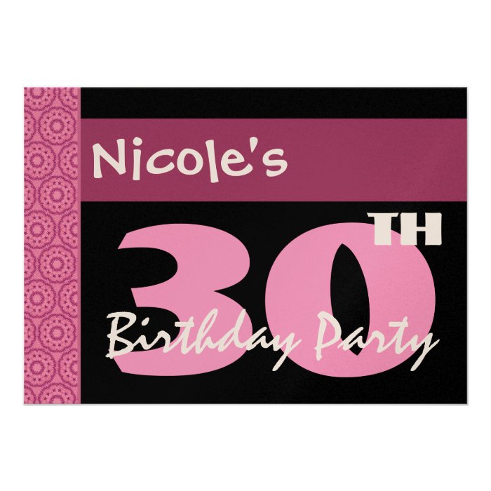 30th Birthday Modern For Her Pink and Black W664 Custom Invite