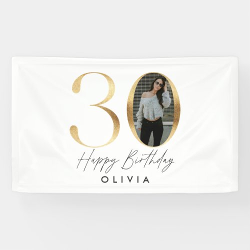 30th Birthday Modern Gold photo elegant stylish In Banner