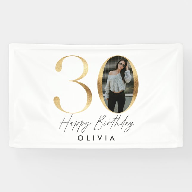 30th Birthday Modern Gold photo elegant stylish In Banner (Horizontal)
