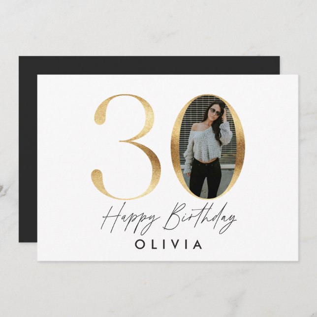 30th Birthday Modern Gold photo elegant stylish In Invitation (Front/Back)