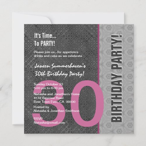 30th Birthday Modern Gray Silver Pink C949 Announcement