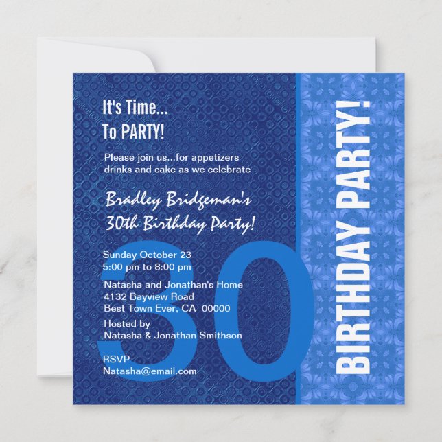 30th Birthday Modern Hues of Blue B400 Invitation (Front)