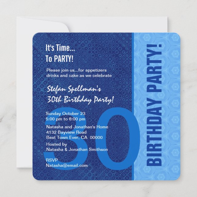 30th Birthday Modern Hues of Blue Invitation (Front)