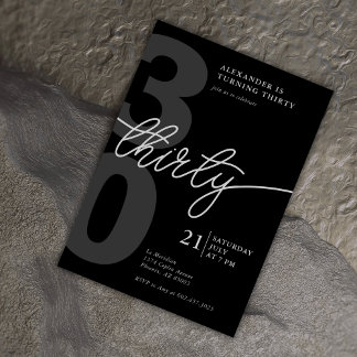 30th Birthday Modern Minimalist Black Gray Invitation