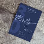 30th Birthday Modern Minimalist Navy Invitation<br><div class="desc">Celebrate a milestone birthday in style with this modern and minimalist 30th birthday invitation. Featuring a monochromatic navy blue design, this invitation is sure to make a statement. The sleek thirty script adds a touch of sophistication to the design. Perfect for a gender-neutral celebration, this simple yet stylish invitation is...</div>