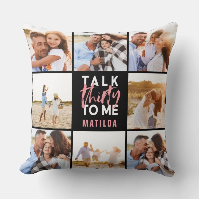 30th birthday modern multi photo pink girly throw pillow (Front)