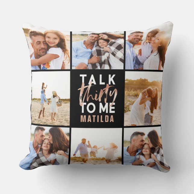 30th birthday modern multi photo pink girly throw  throw pillow (Front)