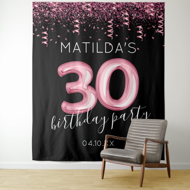 30th Birthday Modern Pink Photo Backdrop (In Situ)