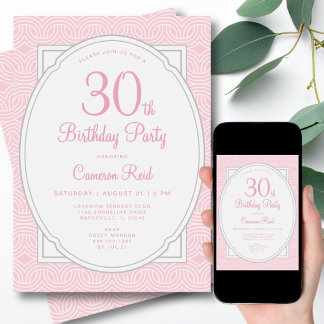 30th Birthday Modern Stylish Feminine Elegant Pink Invitation