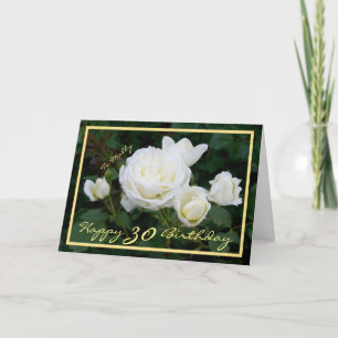 30th Birthday Molly White Roses Elegant Gold Frame Card