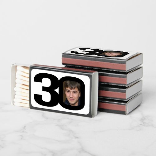 30th birthday monotone photo party favor gift matchboxes