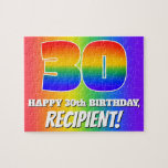 [ Thumbnail: 30th Birthday — Multicolored Rainbow Pattern “30” Jigsaw Puzzle ]