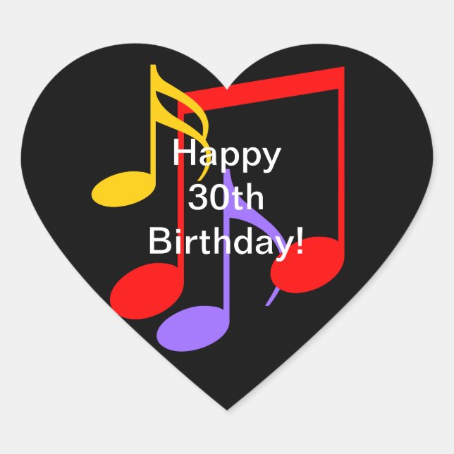 30th Birthday Music Notes  Heart Sticker (Front)