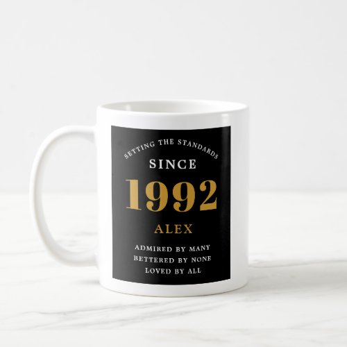 30th Birthday Name 1992 Black Gold Elegant Chic Coffee Mug