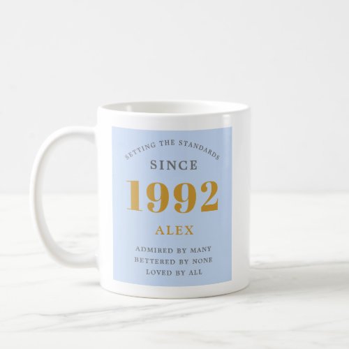 30th Birthday Name 1992 Blue Grey Elegant Chic Coffee Mug