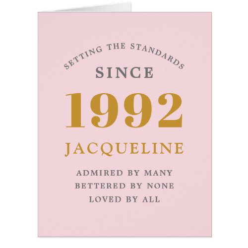 30th Birthday Name 1992 Pink Elegant Chic Card