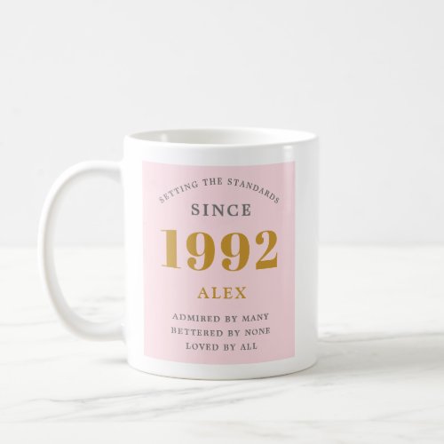 30th Birthday Name 1992 Pink Grey Elegant Chic Coffee Mug