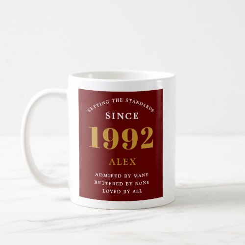 30th Birthday Name 1992 Red Gold Elegant Chic Coffee Mug