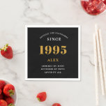 30th Birthday Name 1995 Black Gold Elegant Chic Napkins<br><div class="desc">Premium 30th Birthday Black and Gold Personalized Paper Napkins - Celebration Elegance. Celebrate a milestone birthday in style with our chic, premium-quality, birthday paper napkins. Exquisitely designed with a striking black and gold color scheme, these napkins add a touch of luxury and sophistication to any birthday bash. Express your personal...</div>