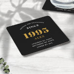 30th Birthday Name 1995 Black Gold Elegant Chic Square Paper Coaster<br><div class="desc">Premium 30th Birthday Black and Gold Personalized Paper Coasters - Celebration Elegance. Celebrate a milestone birthday in style with our chic, premium-quality, 30th Birthday paper coasters. Exquisitely designed with a striking black and gold color scheme, these coasters add a touch of luxury and sophistication to any 30th birthday bash. Express...</div>