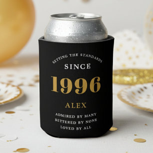 30th Birthday Name 1996 Black Gold Elegant Chic Can Cooler