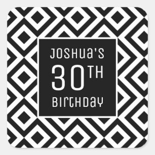 30th Birthday Name Bold Black White Geometric Square Sticker