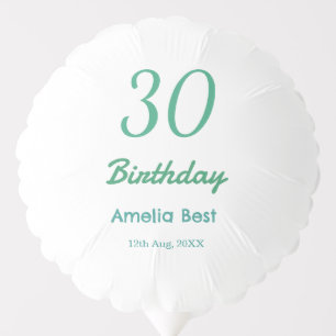 30TH BIRTHDAY NAME DATE BOLD RETRO turquoise simpl Balloon