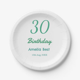 30TH BIRTHDAY NAME DATE BOLD RETRO turquoise simpl Paper Plates