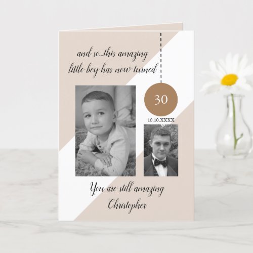 30th Birthday name date brown white photo Card