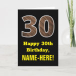 [ Thumbnail: 30th Birthday: Name, Faux Wood Grain Pattern "30" Card ]