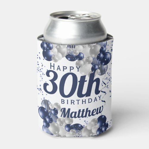 30th Birthday Navy Balloons Can Cooler