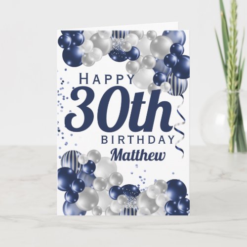 30th Birthday Navy Balloons Card