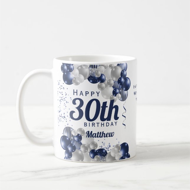 30th Birthday Navy Balloons Coffee Mug (Left)