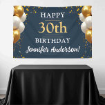 30th Birthday Navy Blue and Gold Celebration Banner<br><div class="desc">Celebrate in style with our 30th Birthday Navy Blue and Gold Celebration Banner! This elegant banner is designed with a striking black background accented by shimmering gold details, creating a luxurious and festive ambiance. Perfect for a milestone celebration, it features customizable text to honor the guest of honor, adding a...</div>