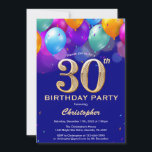 30th Birthday Navy Blue and Gold Colorful Balloons Invitation<br><div class="desc">30th Birthday Navy Blue and Gold Colorful Balloons and Confetti Invitation. For further customization,  please click the "Customize it" button and use our design tool to modify this template.</div>