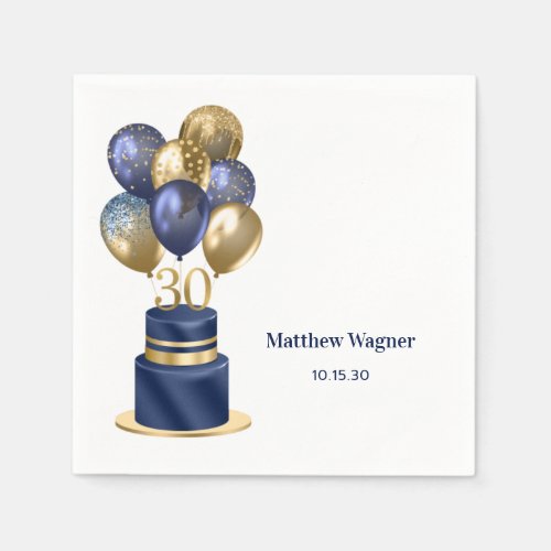 30th Birthday Navy Blue Cake Napkins