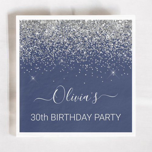 30th Birthday Navy Blue Silver Glitter Any Age Napkins