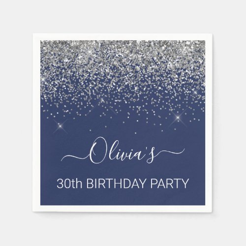 30th Birthday Navy Blue Silver Glitter Any Age Napkins