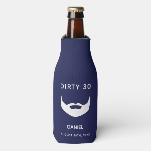 30th birthday navy blue white beard men fun bottle cooler
