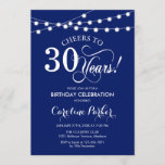 30th Birthday - Navy Blue White Invitation<br><div class="desc">30th Birthday Invitation
Simple navy blue and white design with fairy string lights and script font. Cheers to 30 years! Can be personalized into any age! Message me if you need further customization.</div>