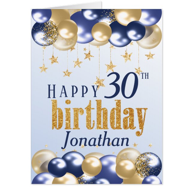 30th Birthday Navy Gold Glitter Jumbo Card (Front)